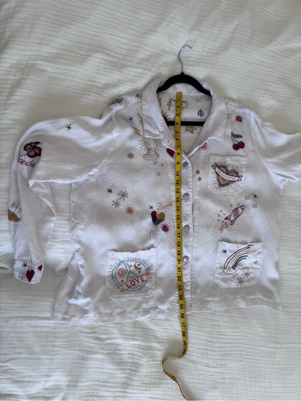 Johnny Was Workshop Embroidered White Linen Button-Up Jacket - Picture 10 of 10